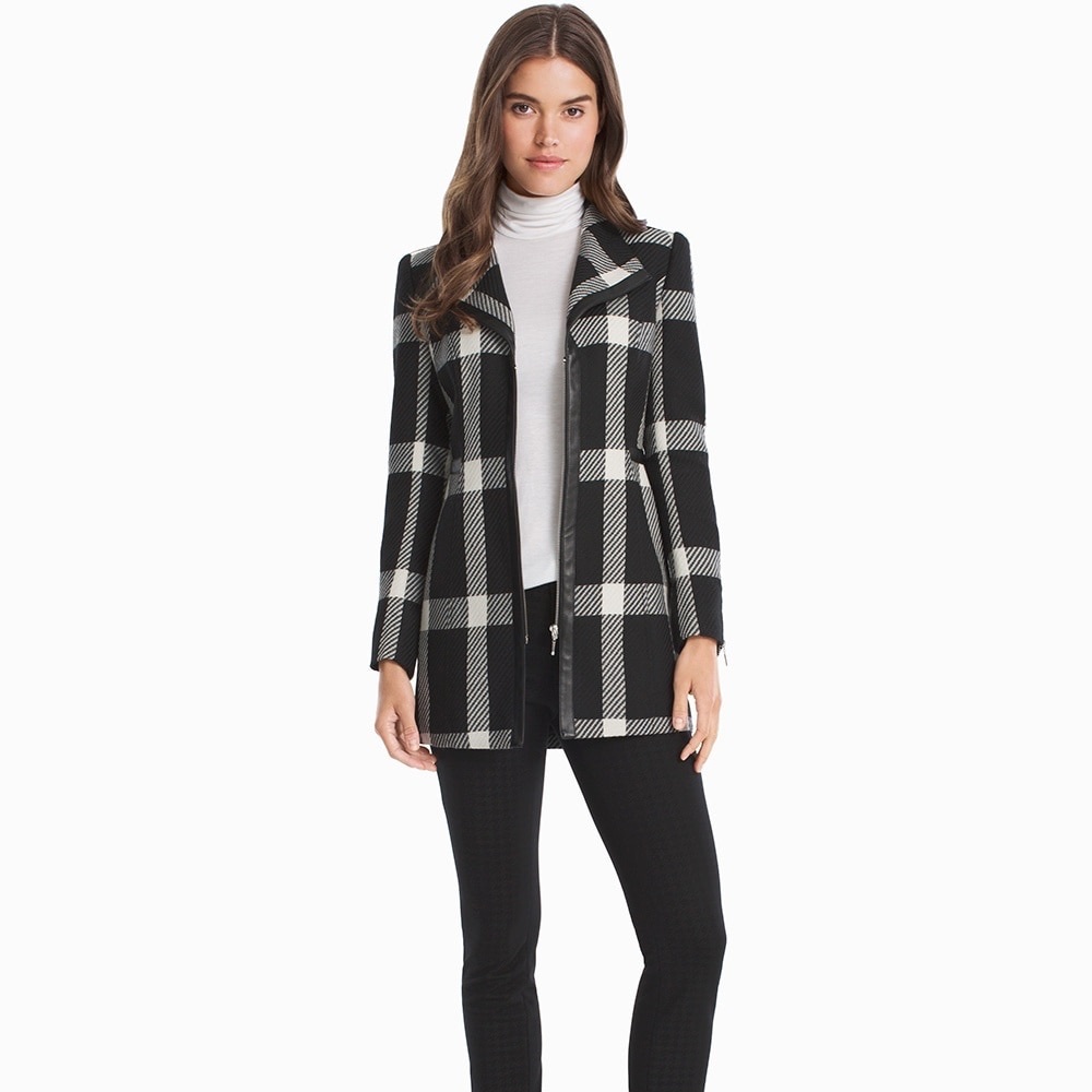 WH|BM Ivory Plaid Faux Leather Trim Under-jacket